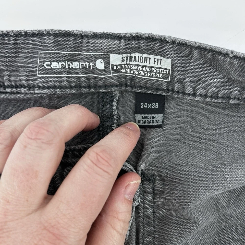 Carhartt Faded Grey Work Pants 34x36 Distressed Repair Grunge Workwear Carpenter